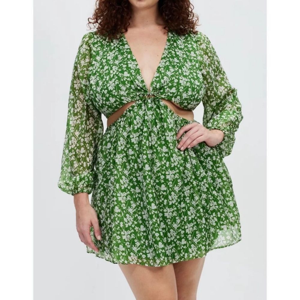 Abercrombie & Fitch Green Long-Sleeve Cutout Mini Dress